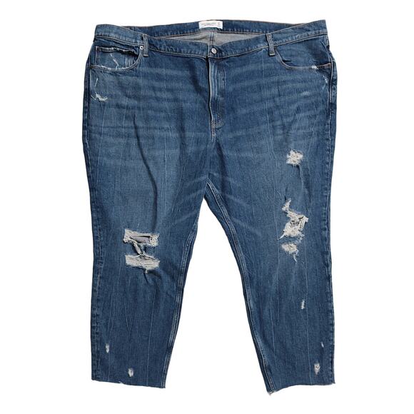 Abercrombie & Fitch High Rise Distressed Mom Jeans Medium Wash Raw Hem Size 24S - Picture 2 of 10
